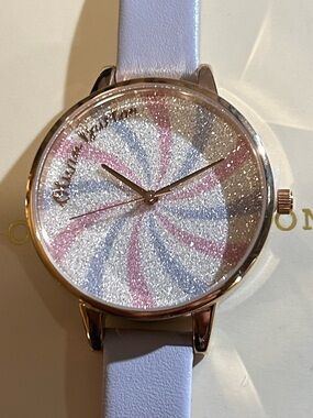 Olivia Burton Watch With 34mm MultiColored Candy Face & Lalic Leather Band